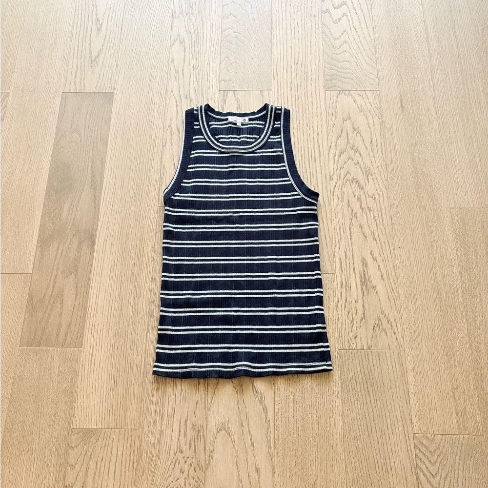 Sundry Navy and White Ribbed Striped Crewneck Top